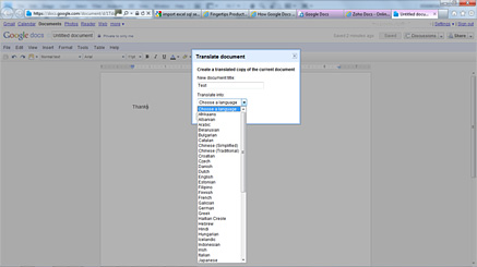 translate document tool menu