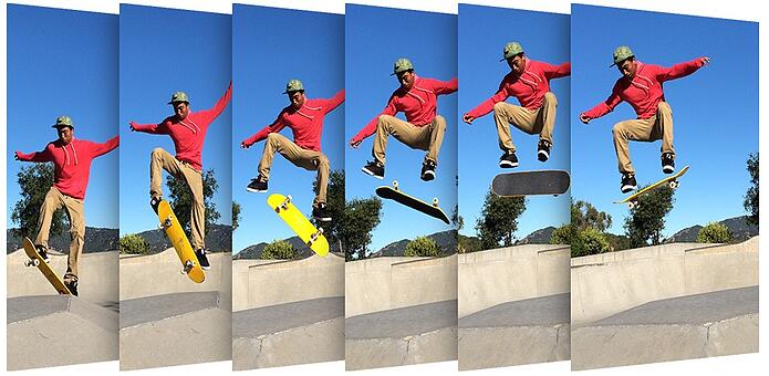 burst mode photography, skateboarding image