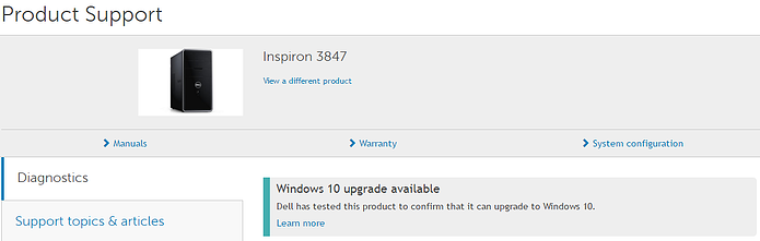 product support inspiron 3847