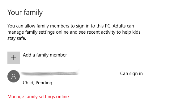 your family parental controls window on pc