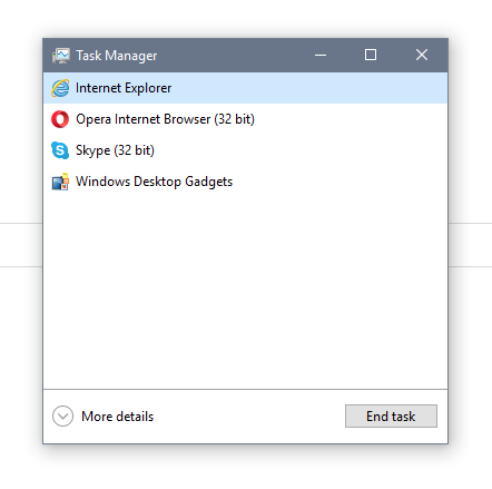 task manager, internet explorer, opera internet browser, skype, windows desktop gadgets